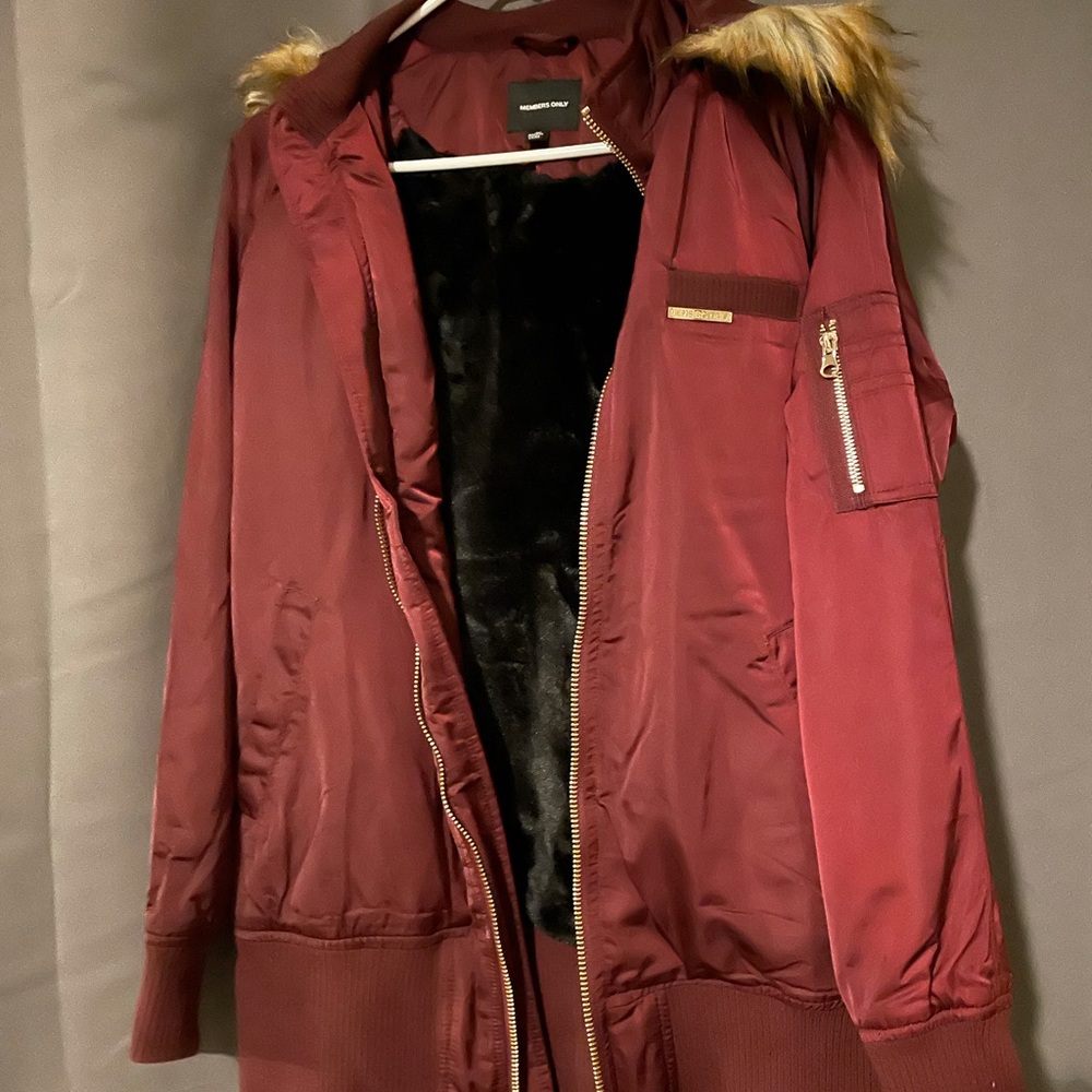 Burgundy Winter Coat with faux fur